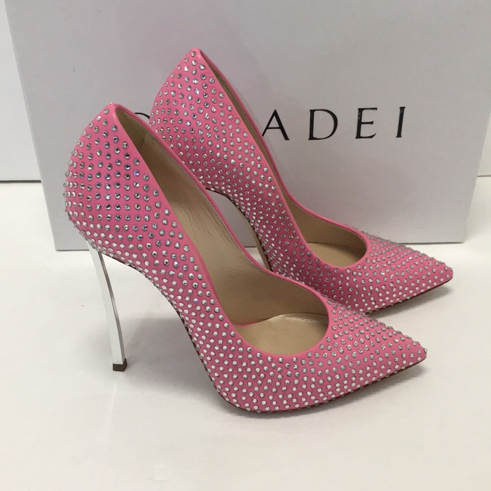 New In Box Ultra Rare Casadei Bubblegum Candy Pink Blade Heel Pumps Crystals 5